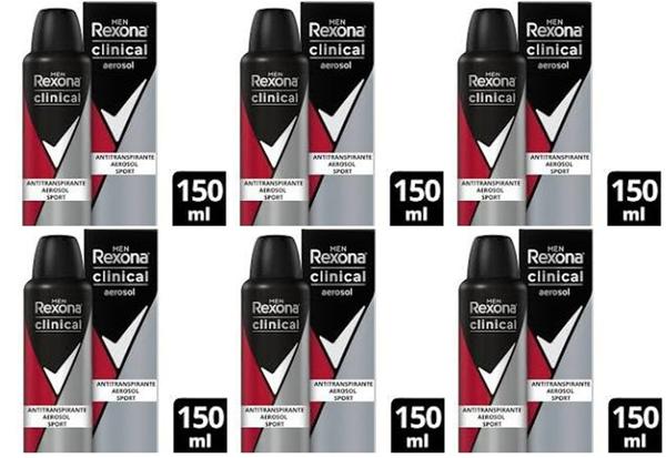 Kit 6 Unidades Desodorante Rexona Aero Clinical M Sport - 150 Ml
