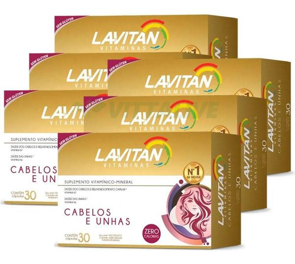 Kit 6x Lavitan Hair 30 Cápsulas Vitamina Força Cabelos Unhas