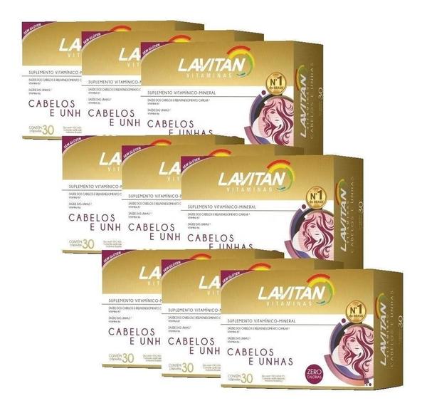 Kit 9x Lavitan Hair 30 Cápsulas Vitamina Força Cabelos Unhas