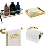 Kit Acessórios Banheiro 4 Peças Dourado Aço Carbono