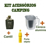 Kit Acessorios Camping com Caneca Aluminio + Cantil + Porta Objeto Impermeavel