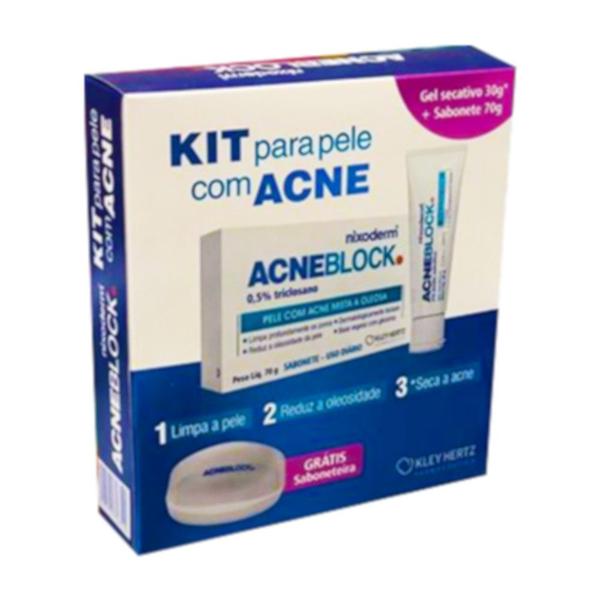 Kit AcneBlock Sabonete Barra+Gel Secativo Tratamento Espinha - Kleyhertz