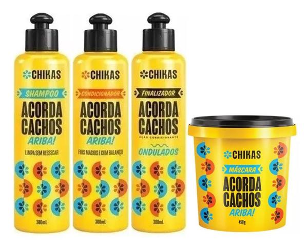 Kit Acorda Cachos Shampoo + Condicionador + Finalizador 300ml + Máscara 450g Chikas