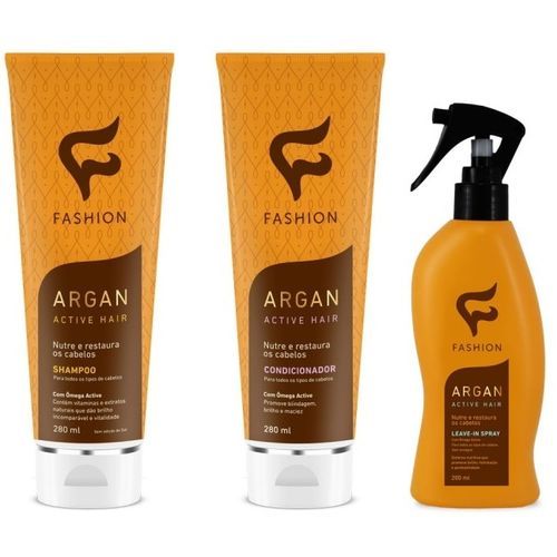 Kit Active Hair Fashion ( Shampoo + Condicionador + Leave-in Spray Ouro )