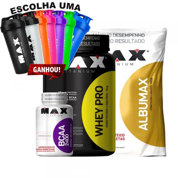 Kit Albumax + Whey Protein + Bcaa + Coq Max Titanium