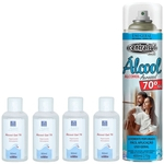 Kit Álcool 70% 1 Aerossol 400ml Spray + 4 Gel 60ml Aloe Vera