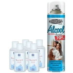 Kit Álcool 70% 1 Aerossol 400ml Spray + 6 Gel 60ml Aloe Vera