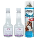 Kit Álcool 70% 1 Aerossol 400ml Spray + 2 Frasco Gel 200g