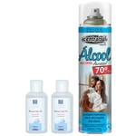 Kit Álcool 70% 1 Aerossol 400ml Spray + 2 Gel 60ml Aloe Vera