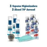Kit 3 Álcool 70 Spray + 3 Espuma Higienizadora Antisséptica
