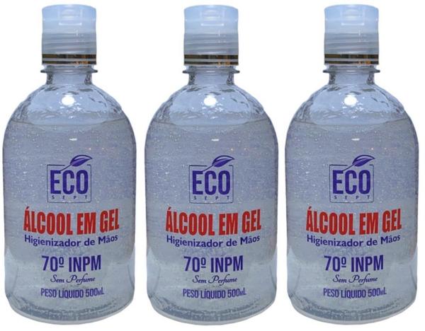 Kit Álcool em Gel 70% Eco Sept Higienizador de Mãos 3 X 500ml