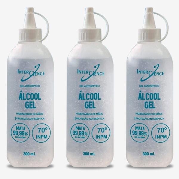 Kit 3 Alcool em Gel 70% Higienizador 300ml - Intercence