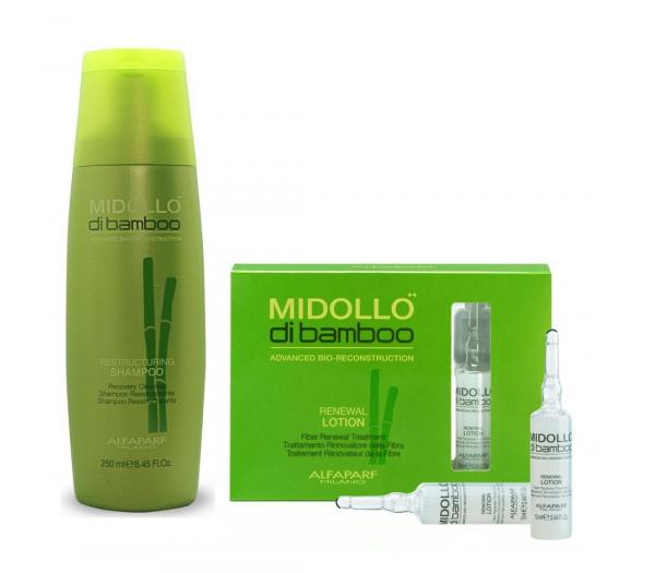 Kit Alfaparfde Reconst. Capilar Midollo Di Bambu com Shampoo 250ml + Âmpolas Renewal Lotion 12un - Alfaparf Milano