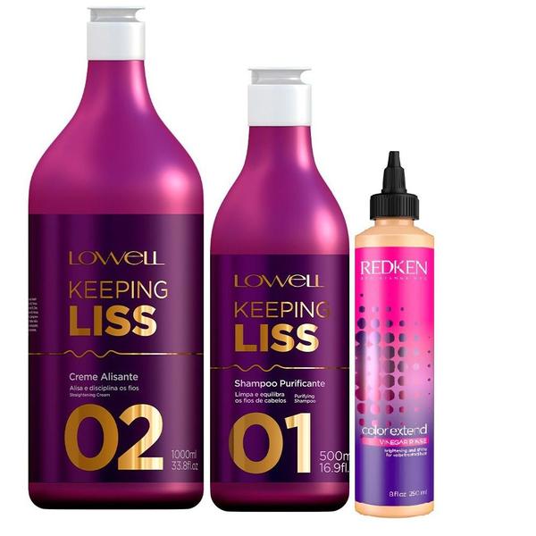 Kit Alisamento Keeping Liss Lowell e Tratamento Color Extend Vinegar Rinse Redken 250ml