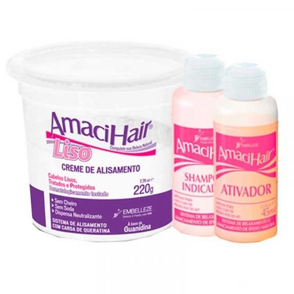 Kit Amacihair Baldinho Creme + Ativador + Shampoo Cabelos Lisos - Embelleze