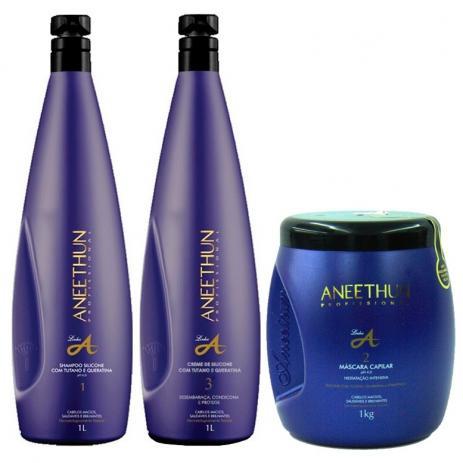 Kit Aneethun Shampoo 1L, Creme de Silicone 1L e Máscara 1Kg Linha a