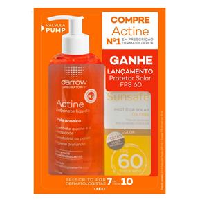 Kit Antiacne Sabonete Actine 400ml + Protetor Solar Sunsafe FPS 60 50ml