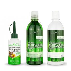 Kit Antiqueda Crescimento Jaborandi Gotas Verdes - Shampoo Condicionador e Tônico - 500ml