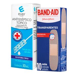 Kit Antisséptico Ever Care Líquido 30ml + Band-Aid Transparente Johnson`s 10 Unidades