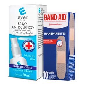 Kit Antisséptico Ever Care Spray 30ml + Band-Aid Transparente Johnson`s 10 Unidades