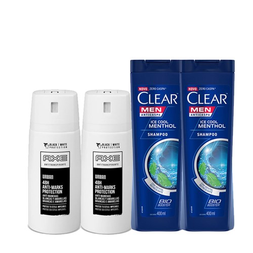 Kit Antitranspirante Axe Urban 2X152ml + Shampoo Anticaspa Clear Men Ice Cool Mentol 2X400ml