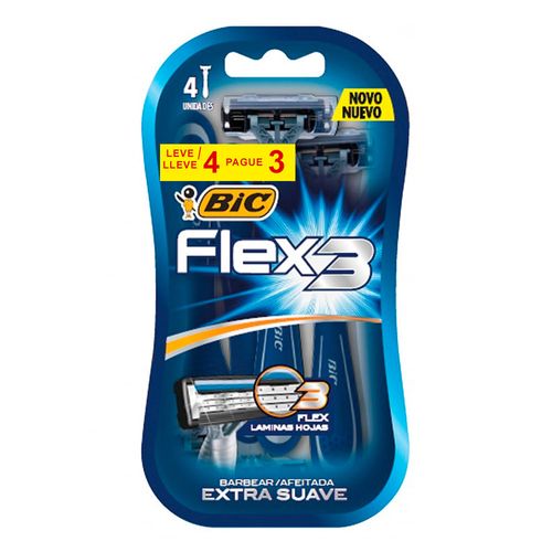 Kit Aparelho de Barbear Bic Flex 3 Lâminas Premium 4 Unidades