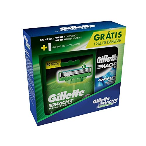 Kit Aparelho de Barbear Gillette Mach3 Sensitive + 4 Cargas - Grátis Mini Gel