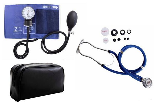 Kit Aparelho de Pressão com Estetoscópio Rappaport Azul Premium