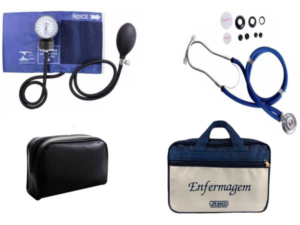 Kit Aparelho de Pressão com Estetoscópio Rappaport Premium com Bolsa - Azul