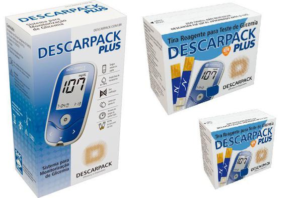 Kit Aparelho Medidor Glicose DESCARPACK PLUS + 100 Tiras Descarpack Plus