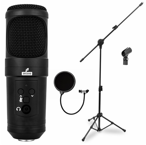 Kit Arcano 1 Microfone AR-U200-SB + 1 AM-F1 + 1 Pedestal PMV-100-Pac