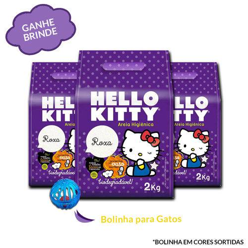 Kit 3 Areias de Gato Hello Kitty Bio Grossa 2kg + Bolinha
