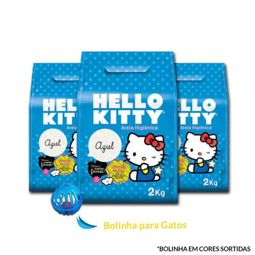 Kit 3 Areias Hello Kitty Clássica Fina 2kg Azul + Bolinha