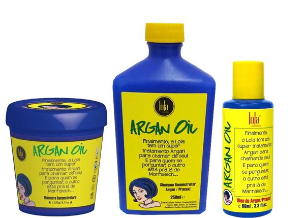 Kit Argan Oil Pracaxi Lola Cosmetics Shampoo 250ml, Máscara 230g e Óleo de Argan 60ml