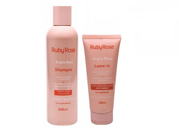 Kit Argila Rosa Capilar Shampoo 240ml / Leave-in 100ml Ruby Rose - 2 Itens