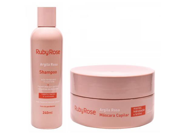 Kit Argila Rosa Capilar Shampoo 240ml / Máscara 200g Ruby Rose - 2 Itens