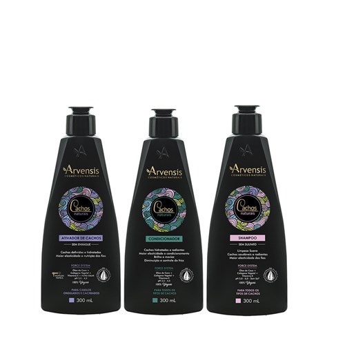 Kit Arvensis Cachos Naturais Ondulados e Cacheados Shampoo + Condicionador + Ativador - 300Ml