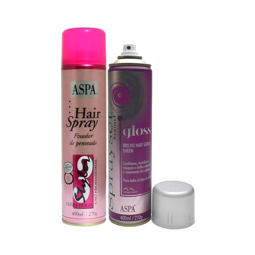 Kit Aspa Hair Spray Gloss 400ml + Fixador Styler 400ml