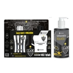 Kit atlético MG, contendo um pack com shampoo e condicionador, mais um sabonete líquido.