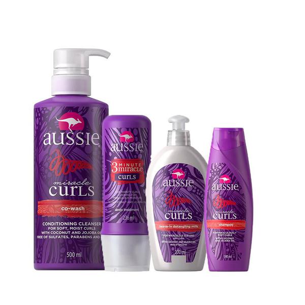 Kit Aussie Curls: Shampoo + Condicionador Co-Wash + Tratamento 3 Minutes + Leave-in