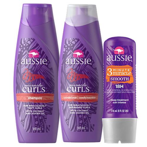 Kit Aussie Miracle Curls Shampoo 360ml + Condicionador 360ml + Smooth Tratamento Capilar 3 Minutos Milagrosos 236ml