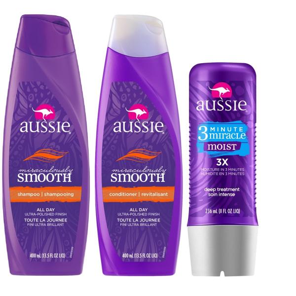 Kit Aussie Miraculously Smooth com Shampoo 400ml + Condicionador 400ml + Tratamento 3 Minutos 236ml