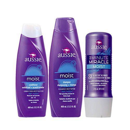 Kit Aussie Moist 3pcs Shampoo Condicionador 400ml Mascara Moist 236ml