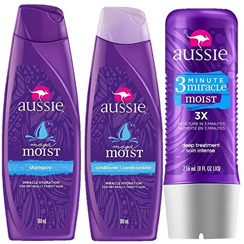 Kit Aussie Moist: Shampoo + Condicionador 180ml + Tratamento 3 Minutos 236ml