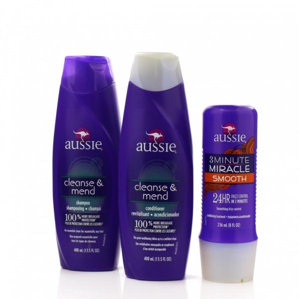 Kit Aussie - Shampoo e Condicionador Cleanse Mend 400 Ml + Mascara Smooth 236 Ml