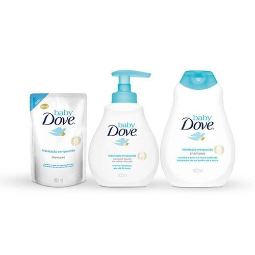 Kit Baby Dove Hidratação Enriquecida Sabonete Líquido + Shampoo + Refil Shampoo