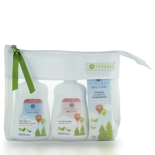 Kit Baby: Shampoo & Sabonete Líquido 2 em 1, Condicionador, Creme Assaduras e Nécessarie