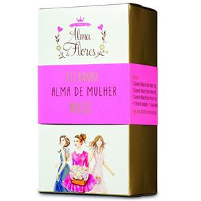 Kit Banho Alma de Mulher Music 3 Sabonetes Perfumados 130g + 1 Bloco de Anotação + 1 Caixa de Som
