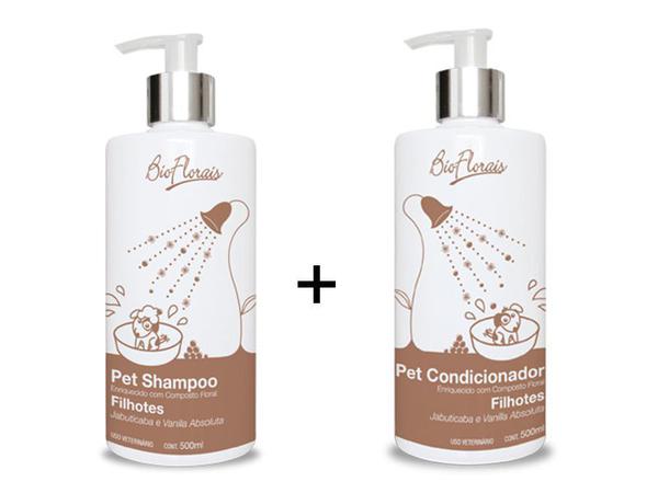 Kit Banho Cães Filhotes: Shampoo Condicionador Tratamento com Florais para Filhotes Bioflorais