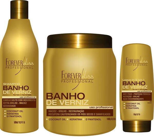 Kit Banho de Verniz Forever Liss Shampoo 500ml, Leave-in 150g e Máscara 1Kg